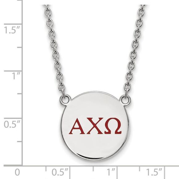 Sterling Silver Alpha Chi Omega Large Red Enamel Greek Necklace - Picture 2 of 4